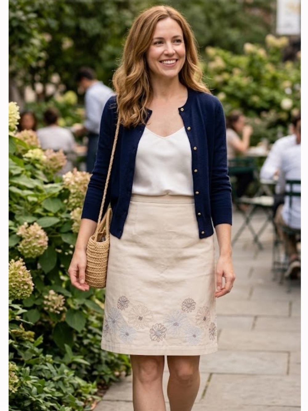 Tailor B. Moss Cream Skirt with Delicate Floral Embroidery